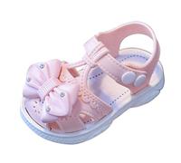 Toddler Sandals Girls Closed Toe Sandals with Bow Rhinestone Decor Soft Non Slip Sole Adjustable Strap Casual Beach Princess Shoes for Toddler Girls 0 to 3 Years Pink