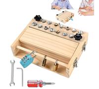 Toddler Screwdriver Toy Set - Wooden Interactive Educational Game - Fine Motor Skills STEM Toy with Key and Lock for Class Home Travel Birthday Girls 3-5 Years Travel