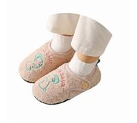Toddler Sherpa Fleece Slippers with Adjustable Strap Bunny Embroidered Anti-Slip Sole for Baby Boys Girls House Shoes Slipper Warm Indoor Shoes for Infants Size 7.5 Footwear Khaki