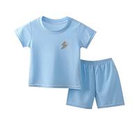 Toddler Short Pajamas Set for Baby Boys Girls Kids Ribbed Sleepwear Pyjama Short-sleeve top and Breathable shorts set for Kids Snug fit Pajamas Set Sleepwear Daily (Light Blue, 18-24 Months)