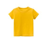 Toddler Short Sleeve T Shirt Solid Color Crew Neck Girls Casual Cotton Tee Boys Basic Shirts Plain Sport Top Lightweight Soft Comfy (1-Yellow, 6 Years)