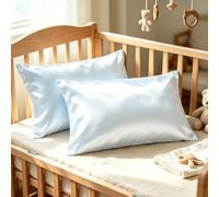 Toddler Silk Satin Pillow Cases 14"x20",Baby Blue,2 Pack