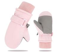 Toddler Ski Gloves Waterproof - Girls & Boys Winter Mittens with Long Cuff, Fleece Lined Snow Gloves for Kids (Pink, 2 Year - 4 Year)