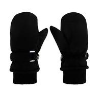 Toddler Ski Gloves Waterproof - Girls & Boys Winter Mittens with Long Cuff, Fleece Lined Snow Gloves for Kids (Black, 4 Year - 8 Year)