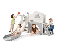 Toddler Slide, Kids Slide with Basketball Hoop, Crawling Tunnel, Climbing Ramp, Toy Telescope & Storage, Indoor Outdoor Activity Toy for Preschoolers,Climber Slide Playset for 1-3 Years