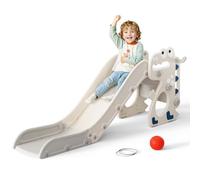 Toddler Slide, Small Dinosaur Single Slide with Ball Frame, Ring, Baby Slide Suitable for 1-3 Years Old Children(Dinosaur-Beige and Gray)