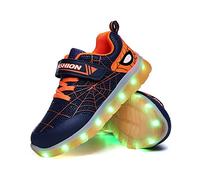 Toddler Sneakers Boys - Kids Light Up Shoes Led Flash Sneakers with Spider Upper USB Charging for Boys Girls Toddles Blue Orange