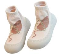 Toddler Sock Shoes Walking Sneakers 6-12 Months Girls Casual Shoe with Anti Slip Rubber Sole Mesh Breathable Cotton Flying Woven Soft Lightweight Slip-On Indoor Outdoor Size 3.5 Pink