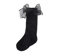 Toddler Socks - Baby Knee High Socks Lace Bow Stockings Soft Fashion Design Comfortable Calf Length - Kids Socks,Color:Black,Size:12-18 Months