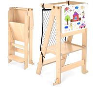 Toddler Standing Tower with Drawing board - Stable Folding Step Stool for Kids Height Adjustable Kitchen Stool Helper for Learning and Cooking Ages 18 Months to 6 Years with Safety net