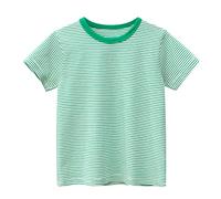 Toddler Striped T Shirt Short Sleeve Crew Neck Little Boys Cotton Stripe Tee Girls Casual Sports Top Soft Comfy Loose Summer (Green, 3-4 Years)