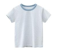 Toddler Striped T Shirt Short Sleeve Crew Neck Little Boys Cotton Stripe Tee Girls Casual Sports Top Soft Comfy Loose Summer (Light Blue, 1-2 Years)