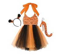 Toddler Summer Halloween Girls Sleeveless Cartoon Animals Princess Mesh Tutu Dress Party Costume (Orange, 8-10 Years)