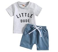 Toddler Summer Outfits Summer Short Sleeve Print Boys Top Shorts 2 Piece Set Clothes Set Children's Clothing Crewneck Letter Print Toddler Outfits (Grey, 2-3 Years)