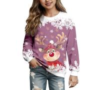 Toddler Sweaters Girls' Cartoon Deer Head Crew Neck Long Sleeve Sweatshirt 2Y-14Y 2T Hoodie Girl Unisex Gift Pink