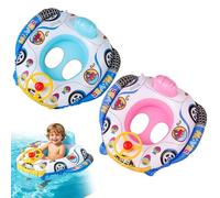 Toddler Swimming Float Car Seat with Steering Wheel and Backrest Inflatable Pool Float Fun Water Toy for Children Ages 1-4 Kids Summer Swim Ring for Pool Beach (2PCS)