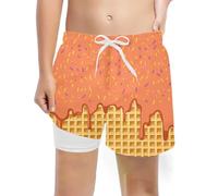 Toddler Swimsuit - Ice And Pattern Print Men'S Double-Layer Swimming Trunks - Beach Shorts With Elastic Waist (Orange 8 Years)