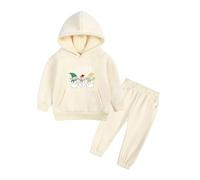 Toddler Thick Fleece Hooded Sweatshirt+Sweatpants Set Girls Boys Long Sleeve Cute Graphic Hoodie Pants 2 Piece Teen Warm Autumn Winter Tracksuit Casual PE Sportwear (Yellow, 4-5 Years)