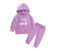 Toddler Thick Fleece Hooded Sweatshirt+Sweatpants Set Girls Boys Long Sleeve Cute Graphic Hoodie Pants 2 Piece Teen Warm Autumn Winter Tracksuit Casual PE Sportwear (Purple, 4-5 Years)
