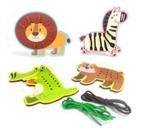 Toddler Threading Toy, 4 Pcs Wooden Lacing Threading Toys Animals Montessori Educational Lacing Toy Toddler Travel Toys Gifts for Boy Girls 2-5 Years Old