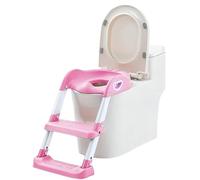 Toddler Toilet Ladder Seat, Portable Toddler Potty Training Seat with Step and Handles Comfortable Child Toilet Seat for Boys & Girls Adjustable Foldable Anti-Slip Baby Urinal Chair for Kids (Pink)
