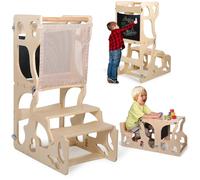 Toddler Tower, Kids Kitchen Step Stool Helper with Safety Net, Foldable Kitchen Learning Standing Stool, Toddler Ladder Anti-tilt Helper Tower for Bathroom Sink and Kid Kitchens Ladder Counter