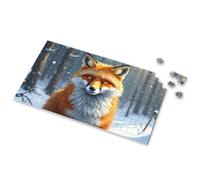 Toddler Toys A Fox With Striking Yellow Eyes Stands In A Snowy Forest Picture Puzzle Outfoxed Game For Kids Puzzles 500 Pieces(300PCS)