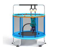 Toddler Trampoline,59" Kids Trampoline,4.92ft Trampoline for Age 1-8 Kids,1.5M Indoor Outdoor Trampolines with Safety Enclosure Net, Basketball Hoop, Ball, Hanging Rings (blue)