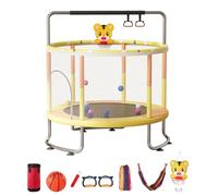 Toddler Trampoline,Indoor Outdoor Kids Trampoline,5FT 200kg 1-6 Years Old Adjustable Mini Garden Toddler Trampolines with Basketball Hoop,Swing,Sandbag,Ocean Balls,Enclosure Net (Yellow)