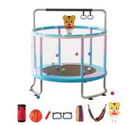 Toddler Trampoline,Indoor Outdoor Kids Trampoline,5FT 200kg 1-6 Years Old Adjustable Mini Garden Toddler Trampolines with Basketball Hoop,Swing,Sandbag,Ocean Balls,Enclosure Net (Blue)
