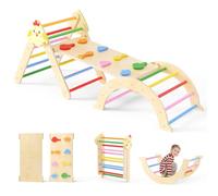 Toddler Triangle Climbing Frame Indoor&Outdoor, Foldable Climbing Set with Triangular Ladder&Arch Ladder&Climbing Board, 7in1 Multifunctional Climbing Toy with Chicken Pattern (Rainbow color)