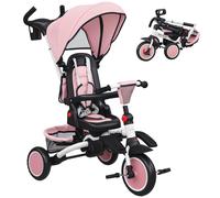 AIYAPLAY Kids Trike Toddler Tricycle 6 in 1 Foldable Canopy Ages 1-5 Pink | Baby Trike, Adjustable Parent Handle, Convertible Seat, 5-Point Harness, Storage Basket & Bag