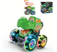 Toddler Truck Toys for 2 3 4 5 Year Old Boys Gifts,Dinosaur Car Toys for Boys Age 2 3 4 5 6, Monsters Truck Toy for Kids 2-4,Pull Back Cars for Toddlers,Motion Activated Light-Up Cars,Dinosaur Toy