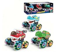Toddler Truck Toys for 2 3 4 5 Year Old Boys Gifts,Dinosaur Car Toys for Boys Age 2 3 4 5 6, Monsters Truck Toy for Kids 2-4,Pull Back Cars for Toddlers,Motion Activated Light-Up Cars,Dinosaur Toy