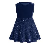 Toddler Velvet Dress Kids Baby Girls Christmas Party Sleeveless Sequin Princess A-line Tutu Tank Dress for Wedding Guest Holiday Evening Birthday Formal Special Occasion Fall Winter Navy 3-4 Years