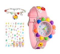 Toddler Watches for Kids,Kids Quartz Watch Girls 3D Cute Colorful Flower Watch with Children's Bracelet Nail Stickers Children's Day Xmas Easter Gift Birthday Gifts Return Gifts for 3-10 Year Girls
