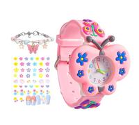 Toddler Watches for Kids,Kids Quartz Watch Girls 3D Cute Pink Butterfly Watch with Children's Bracelet Nail Stickers Children's Day Xmas Easter Gift Birthday Gifts Return Gifts for 3-10 Year Girls