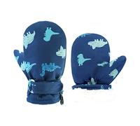 Toddler Waterproof Mittens Fleece Lined Baby Boys Girls Winter Warm Glove Kids Snow Infant Ski Mitten for 3M-5T - Blue dinosaur - 3-12M（No thumb）