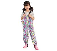 Toddler Waterproof Rain Coat with Hood, Breathable Reflective Rain Dungarees, Adjustable One-Piece Mud Proof Overalls, Lightweight Windproof Outdoor Suit