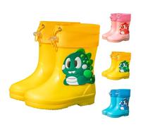 Toddler Wellies for Kids Boys Girls Dinosaur Rain Boots with Drawstring Closure Waterproof Non-Slip Unisex Children Wellies Dino Wellington Boots Rubber Rain Shoes Outdoors Yellow Footwear UK 8.5
