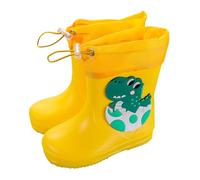 Toddler Wellies for Kids Boys Girls Dinosaur Rain Boots with Pull on Drawstring Closure Waterproof Non-Slip Children Wellies Wellington Boots Rubber Rain Shoes Outdoors B1_Yellow Footwear UK 7