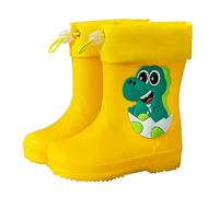 Toddler Wellies Kids Boys Girls Wellies Cute Animal Cartoon Pattern Welly Boots Dinosaur Rain Boots with Pull On Drawstring Closure for Kids Boy and Girl (Yellow, 6 Infant)