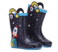 Toddler Wellies Kids Rubber Wellington Boots Waterproof Rain Boots for Boys and Girls with Handles in Fun Pattern Size 13
