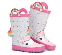 Toddler Wellies Kids Rubber Wellington Boots Waterproof Rain Boots for Boys and Girls with Handles in Fun Pattern Size 4