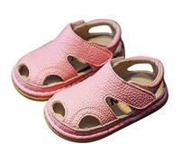 Toddler Wide Toe Box Boys Girls Summer Soft Cushioned Closed Toe First Walker Shoes Comfortable Lightweight Leather Flats with Adjustable Strap House Outdoor Sandals (Pink, 7 Toddler)