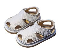 Toddler Wide Toe Box Boys Girls Summer Soft Cushioned Closed Toe First Walker Shoes Comfortable Lightweight Leather Flats with Adjustable Strap House Outdoor Sandals (A-White, 7 Toddler)