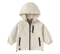 Toddler Zip Windbreaker Boys Hooded Windproof Girls Casual aterproof Rainproof Outerwear Kids Lightweight Jacket Baby Rain Wind hell Jacket Cute Dust Coat (Beige, 3-4 Years)