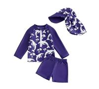Toddlers Baby Boys' 3-Piece Rashguard Swimsuits Sets Long Sleeve Dolphin Print Trunks Swimwear Bathing Suit with Hat