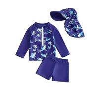 Toddlers Baby Boys' 3-Piece Rashguard Swimsuits Sets Long Sleeve Dolphin Print Trunks Swimwear Bathing Suit with Hat