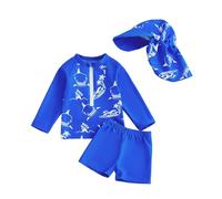 Toddlers Baby Boys' 3-Piece Rashguard Swimsuits Sets Long Sleeve Dolphin Print Trunks Swimwear Bathing Suit with Hat
